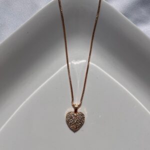 Sparkling Heart Pendant Necklace in Rose Gold